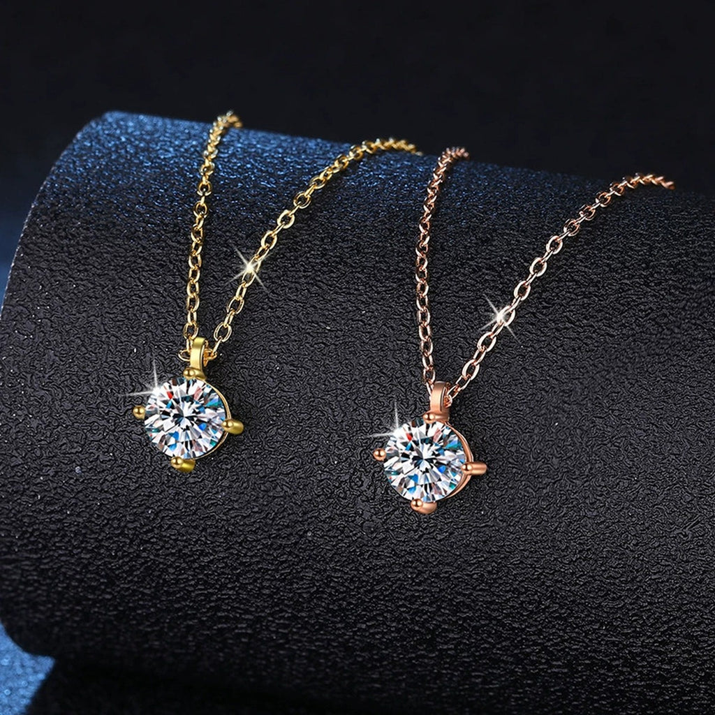 Round Solitaire Moissanite Pendant Necklace in Gold-Plated S925 Sterling Silver dark background product display view
