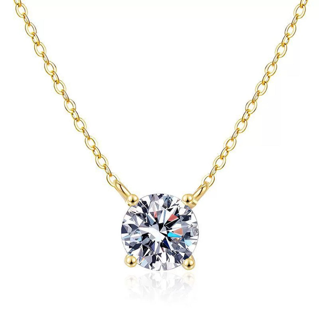 Round Solitaire Moissanite Pendant Necklace in 18K Yellow Gold-Plated S925 Sterling Silver on clean white background