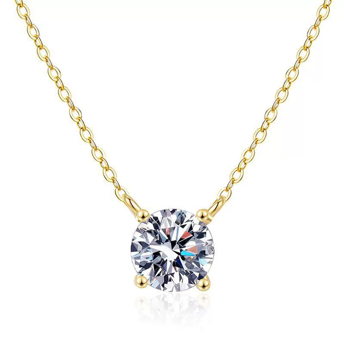 Round Solitaire Moissanite Pendant Necklace in 18K Yellow Gold-Plated S925 Sterling Silver on clean white background