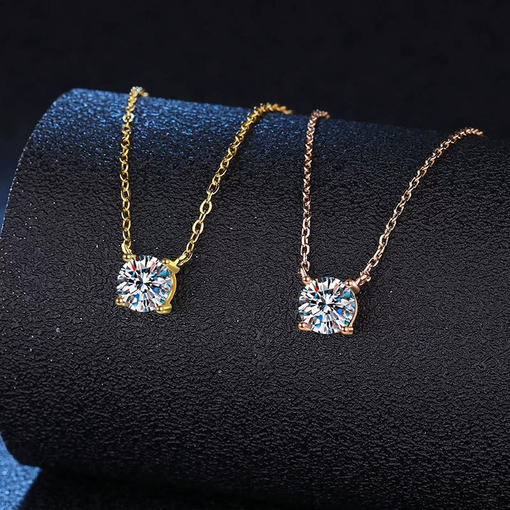 Round Solitaire Moissanite Pendant Necklace in 18K Yellow Gold-Plated S925 Sterling Silver dark background product display view