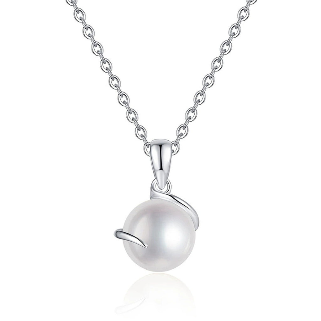 Freshwater Pearl Pendant Necklace in White Gold-Plated S925 Sterling Silver on clean white background showing the minimal freshwater pearl pendant with a clean polished bail