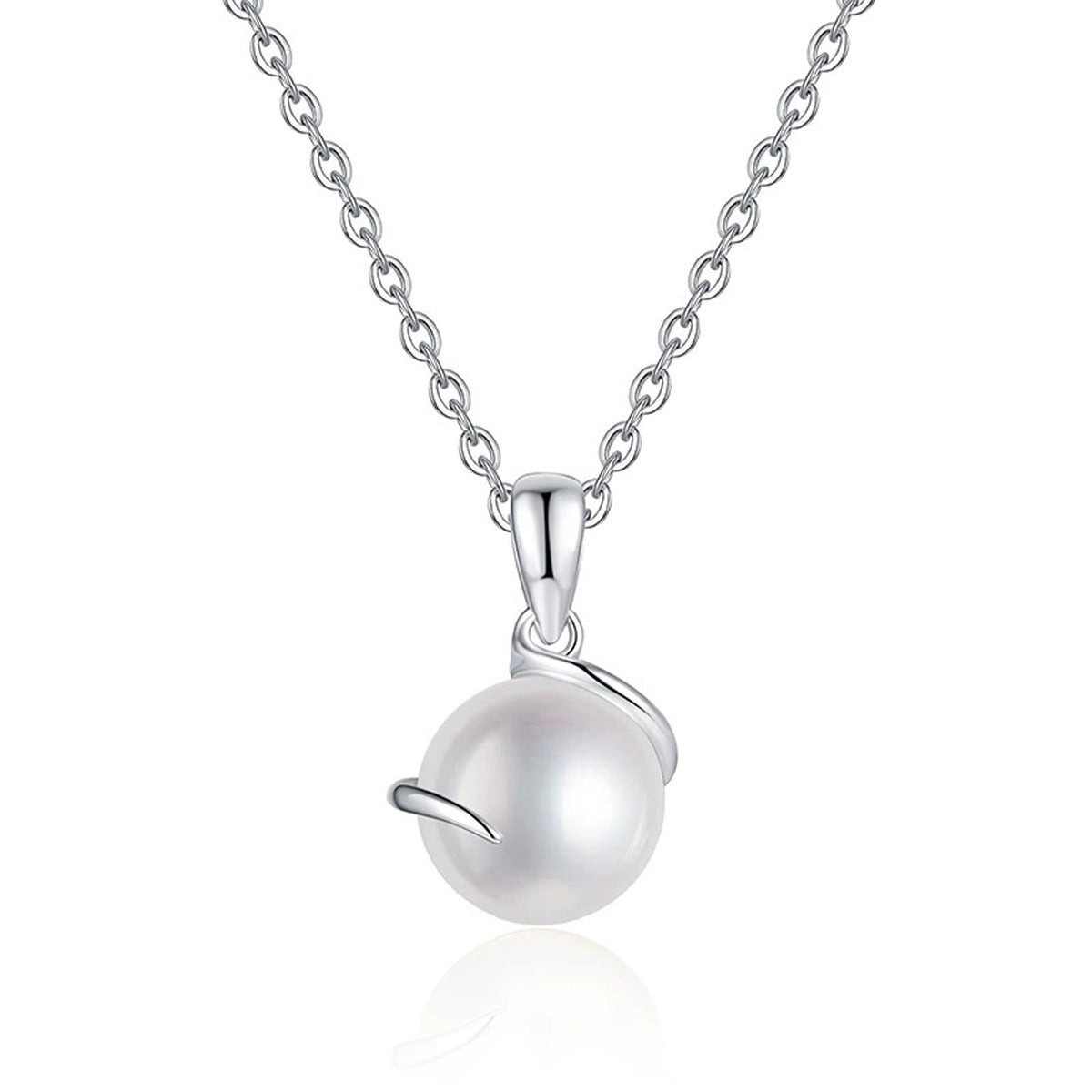 Freshwater Pearl Pendant Necklace in White Gold-Plated S925 Sterling Silver on clean white background showing the minimal freshwater pearl pendant with a clean polished bail