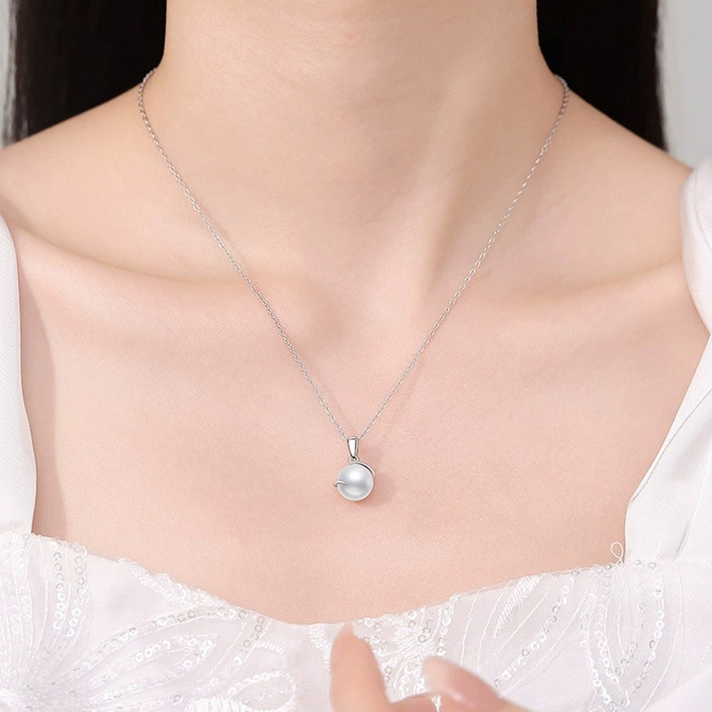 Freshwater Pearl Pendant Necklace in White Gold-Plated S925 Sterling Silver worn on neckline by model