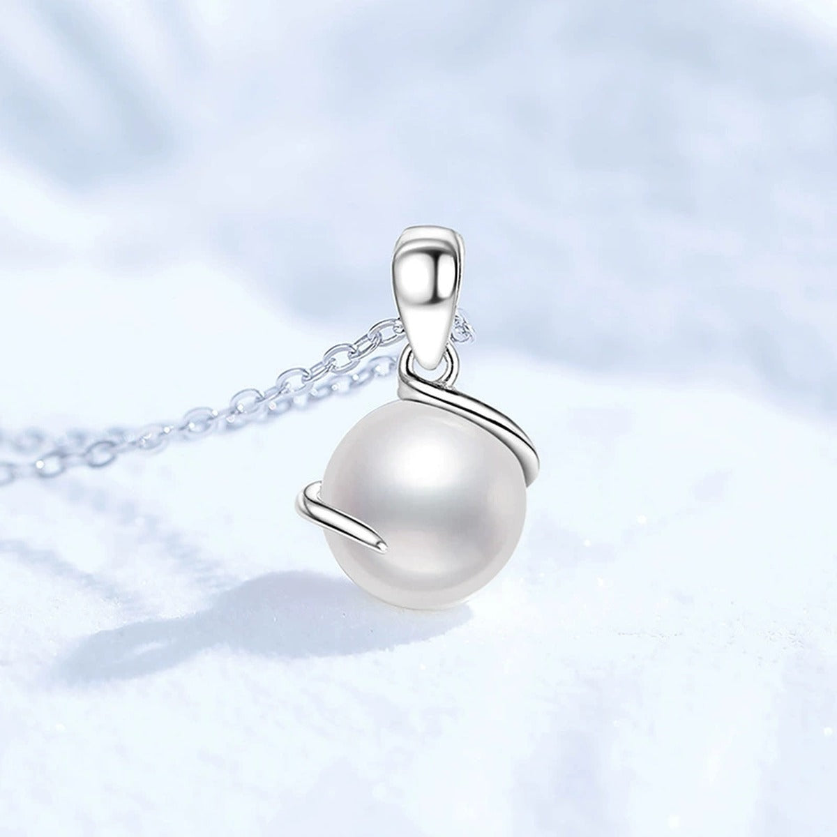 Freshwater Pearl Pendant Necklace in White Gold-Plated S925 Sterling Silver close-up product detail view