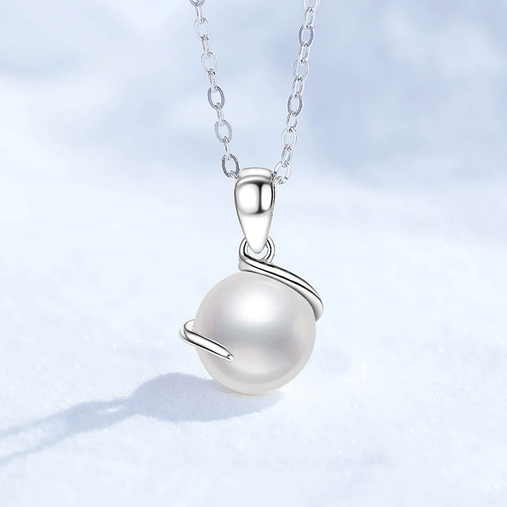 Freshwater Pearl Pendant Necklace in White Gold-Plated S925 Sterling Silver close-up product detail view