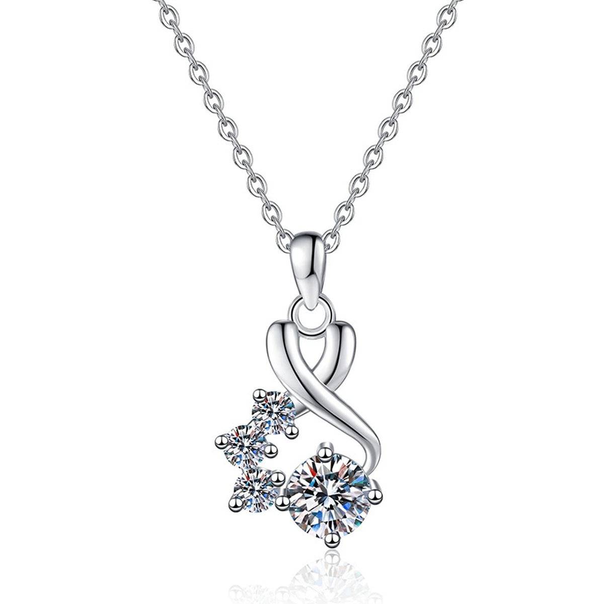 Twist Cluster Moissanite Pendant Necklace in Platinum-Plated S925 Sterling Silver on clean white background