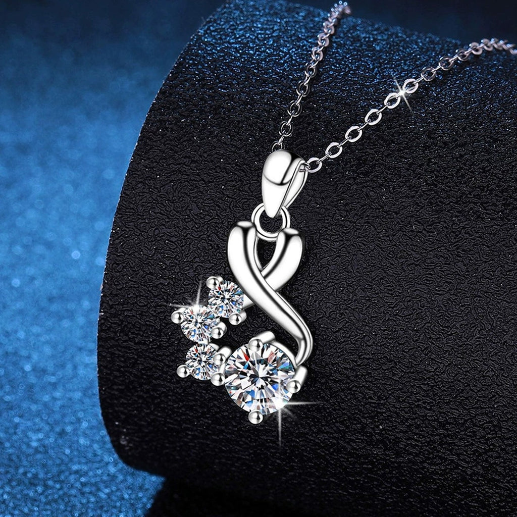 Twist Cluster Moissanite Pendant Necklace in Platinum-Plated S925 Sterling Silver blue background product view