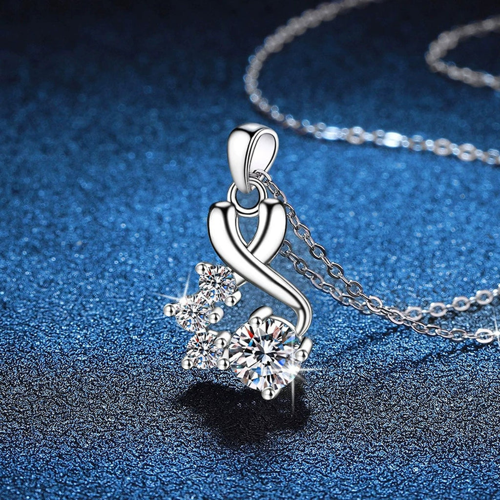 Twist Cluster Moissanite Pendant Necklace in Platinum-Plated S925 Sterling Silver blue background angled view