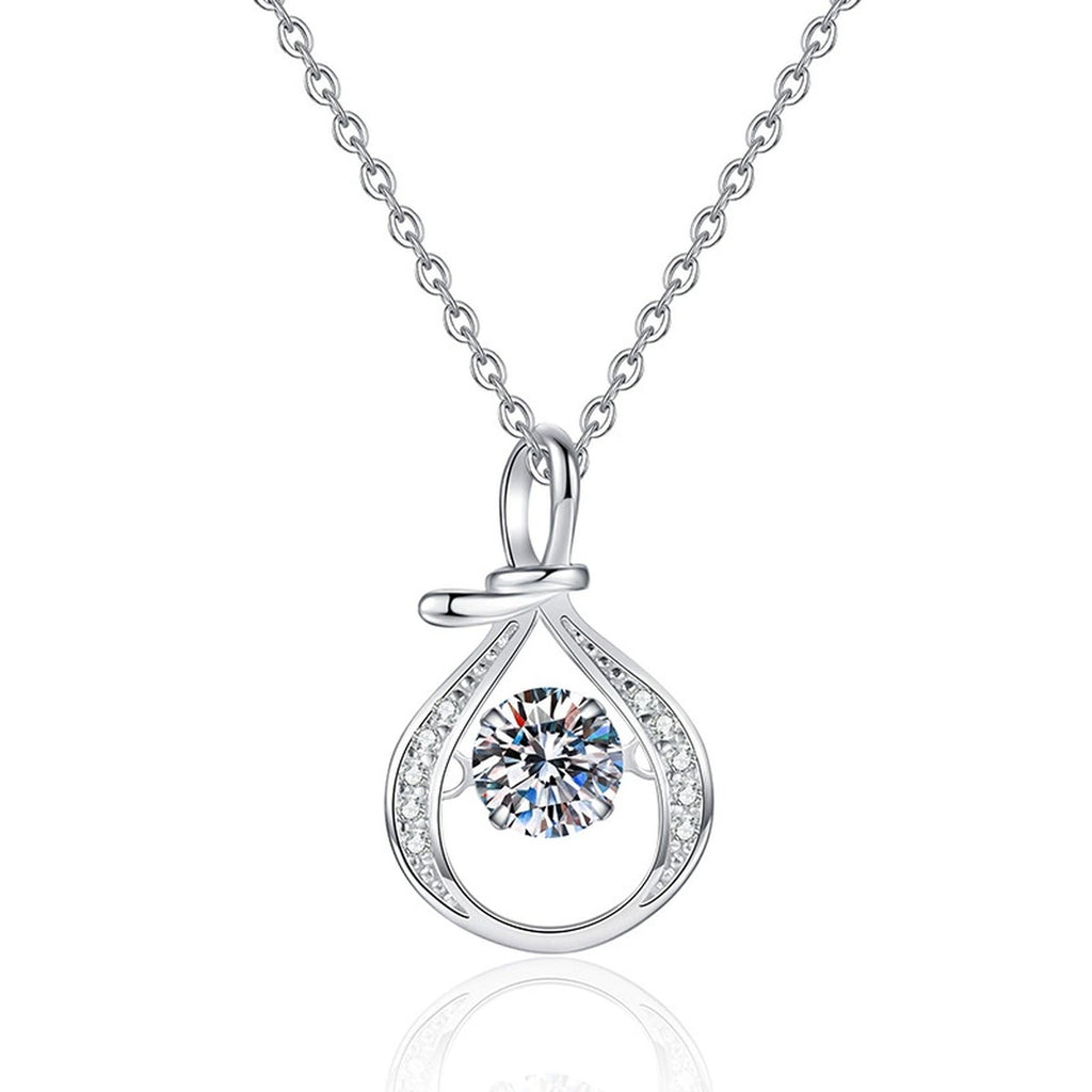 Teardrop Halo Moissanite Pendant Necklace in Platinum-Plated S925 Sterling Silver on clean white background