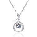 Teardrop Halo Moissanite Pendant Necklace in Platinum-Plated S925 Sterling Silver on clean white background