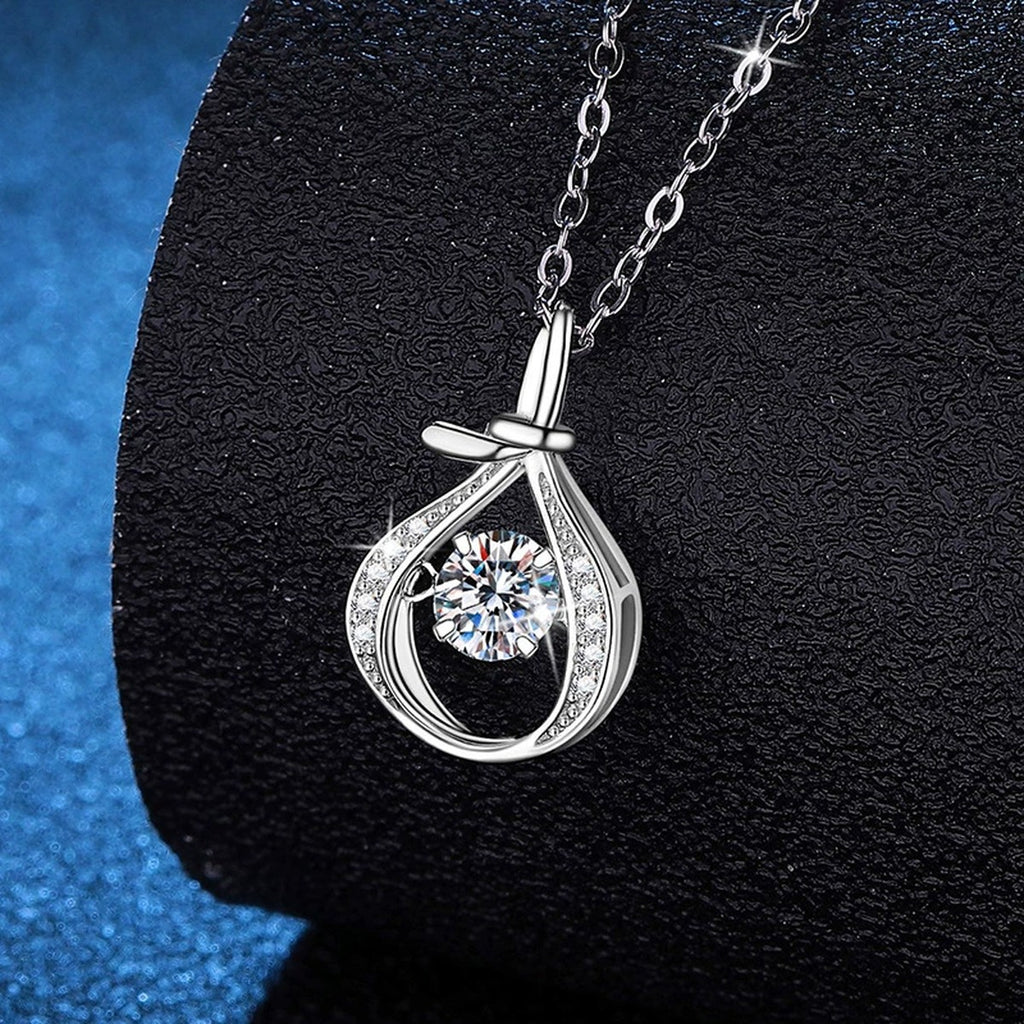 Teardrop Halo Moissanite Pendant Necklace in Platinum-Plated S925 Sterling Silver dark background product display view
