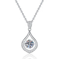 Teardrop Halo Moissanite Pendant Necklace in Platinum-Plated S925 Sterling Silver on clean white background