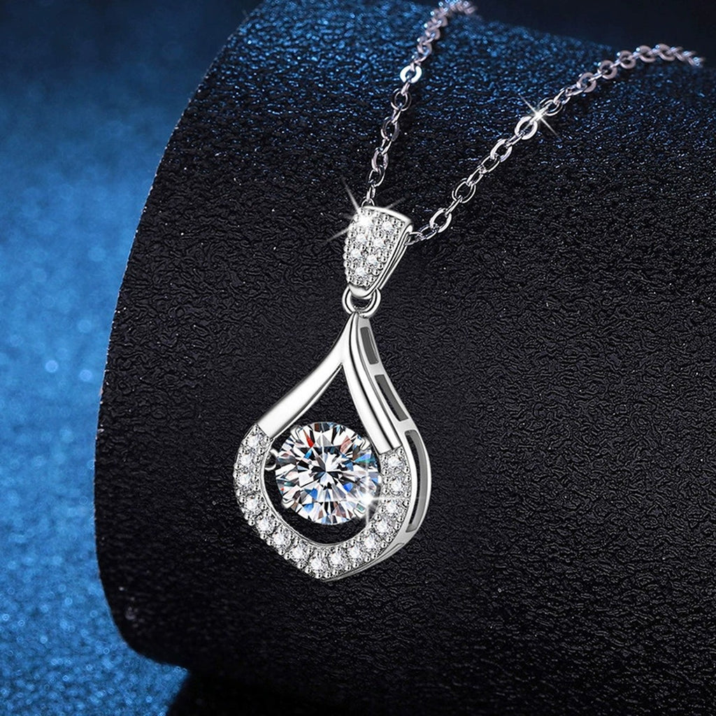 Teardrop Halo Moissanite Pendant Necklace in Platinum-Plated S925 Sterling Silver dark background product display view