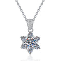 Floral Star Halo Moissanite Pendant Necklace in Platinum-Plated S925 Sterling Silver on clean white background
