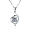 Twist Leaf Moissanite Pendant Necklace in Platinum-Plated S925 Sterling Silver on clean white background