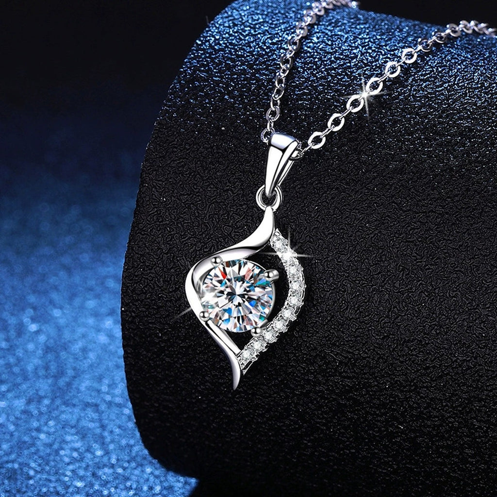 Twist Leaf Moissanite Pendant Necklace in Platinum-Plated S925 Sterling Silver dark background product display view