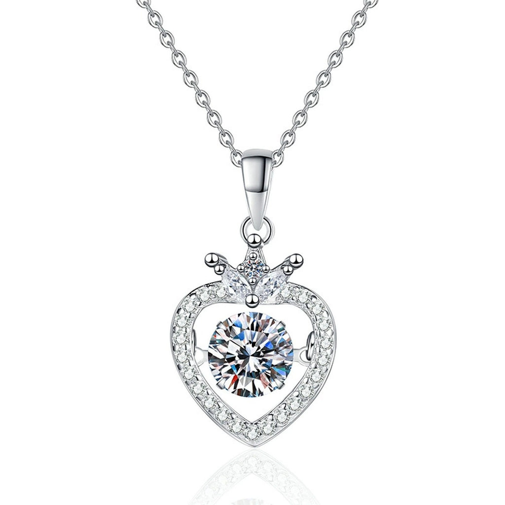 Heart Halo Moissanite Pendant Necklace in Platinum-Plated S925 Sterling Silver on clean white background