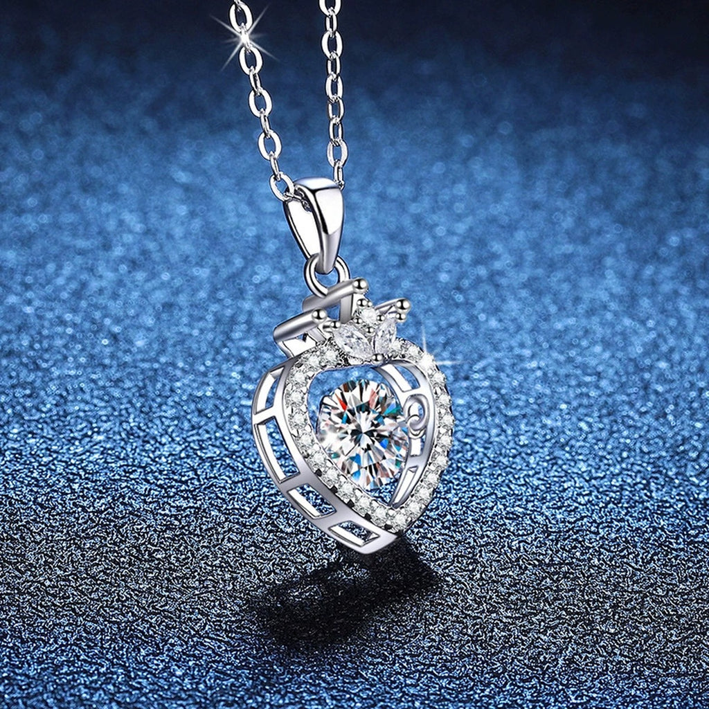 Heart Halo Moissanite Pendant Necklace in Platinum-Plated S925 Sterling Silver blue background product view