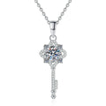 Cross Key Moissanite Pendant Necklace in Platinum-Plated S925 Sterling Silver on clean white background