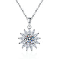 Starburst Moissanite Pendant Necklace in Platinum-Plated S925 Sterling Silver on clean white background