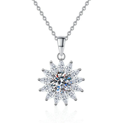 Starburst Moissanite Pendant Necklace in Platinum-Plated S925 Sterling Silver on clean white background