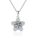 Five-Petal Flower Moissanite Pendant Necklace in Platinum-Plated S925 Sterling Silver on clean white background