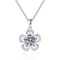 Bow Flower Moissanite Pendant Necklace in Platinum-Plated S925 Sterling Silver on clean white background