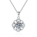 Camellia Flower Moissanite Pendant Necklace in Platinum-Plated S925 Sterling Silver on clean white background