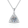 Trillion Halo Moissanite Pendant Necklace in Platinum-Plated S925 Sterling Silver on clean white background