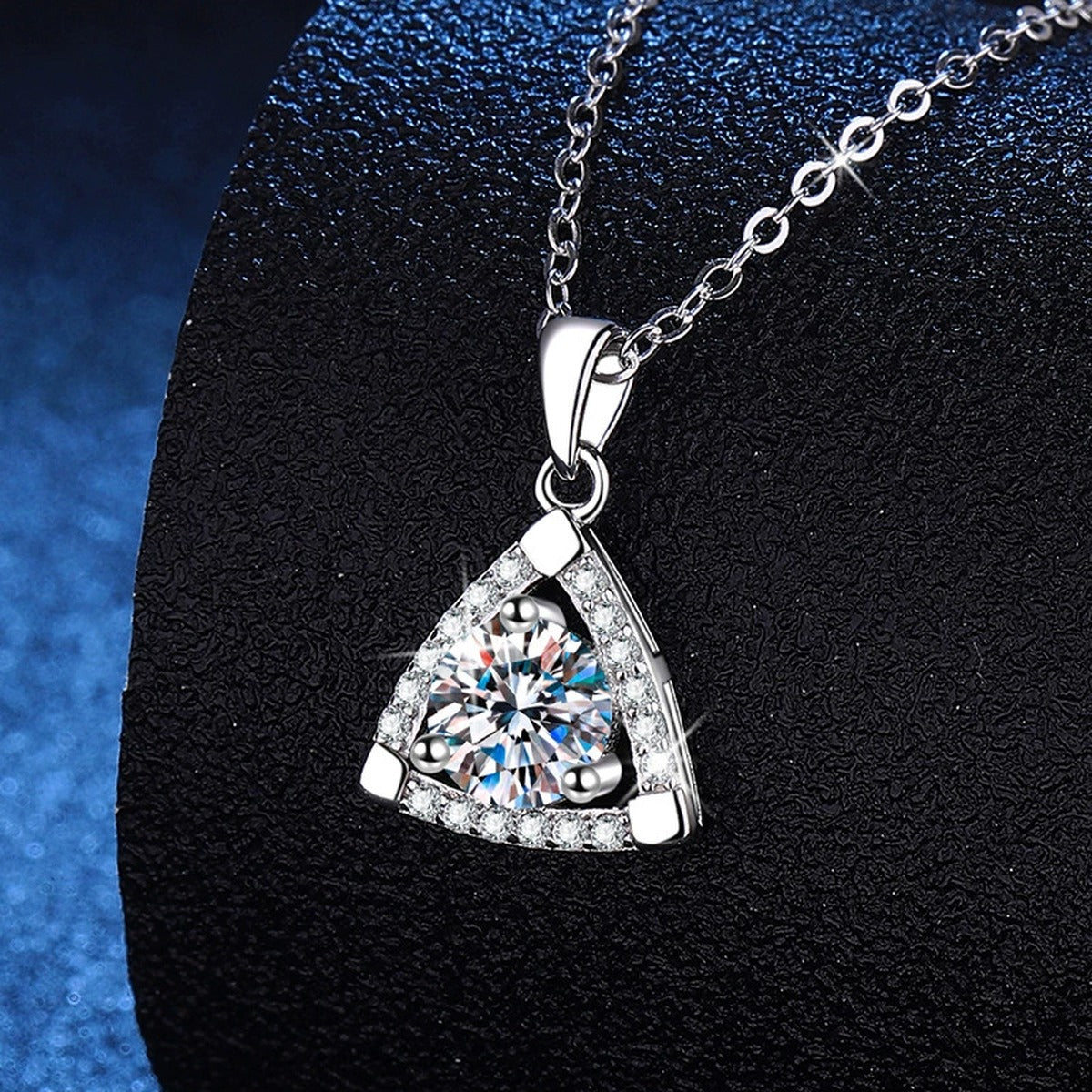 Trillion Halo Moissanite Pendant Necklace in Platinum-Plated S925 Sterling Silver dark background product display view