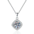 Kite Halo Moissanite Pendant Necklace in Platinum-Plated S925 Sterling Silver on clean white background