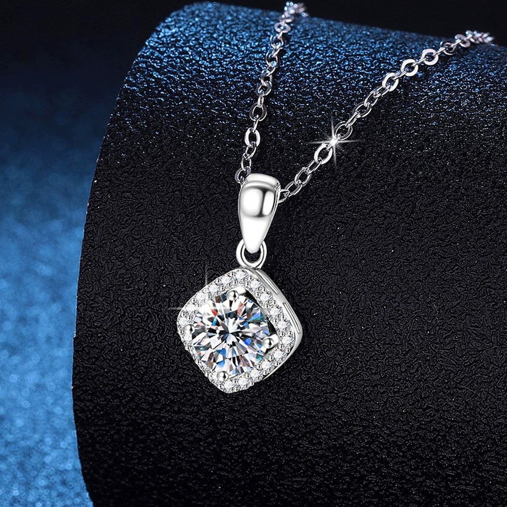 Kite Halo Moissanite Pendant Necklace in Platinum-Plated S925 Sterling Silver dark background product display view