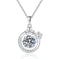 Floral Crescent Moissanite Pendant Necklace in Platinum-Plated S925 Sterling Silver on clean white background