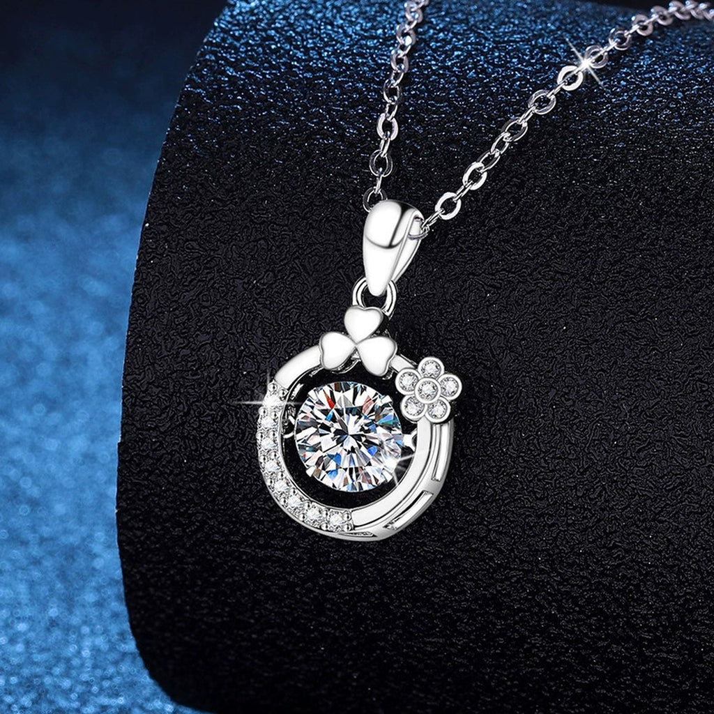 Floral Crescent Moissanite Pendant Necklace in Platinum-Plated S925 Sterling Silver dark background product display view