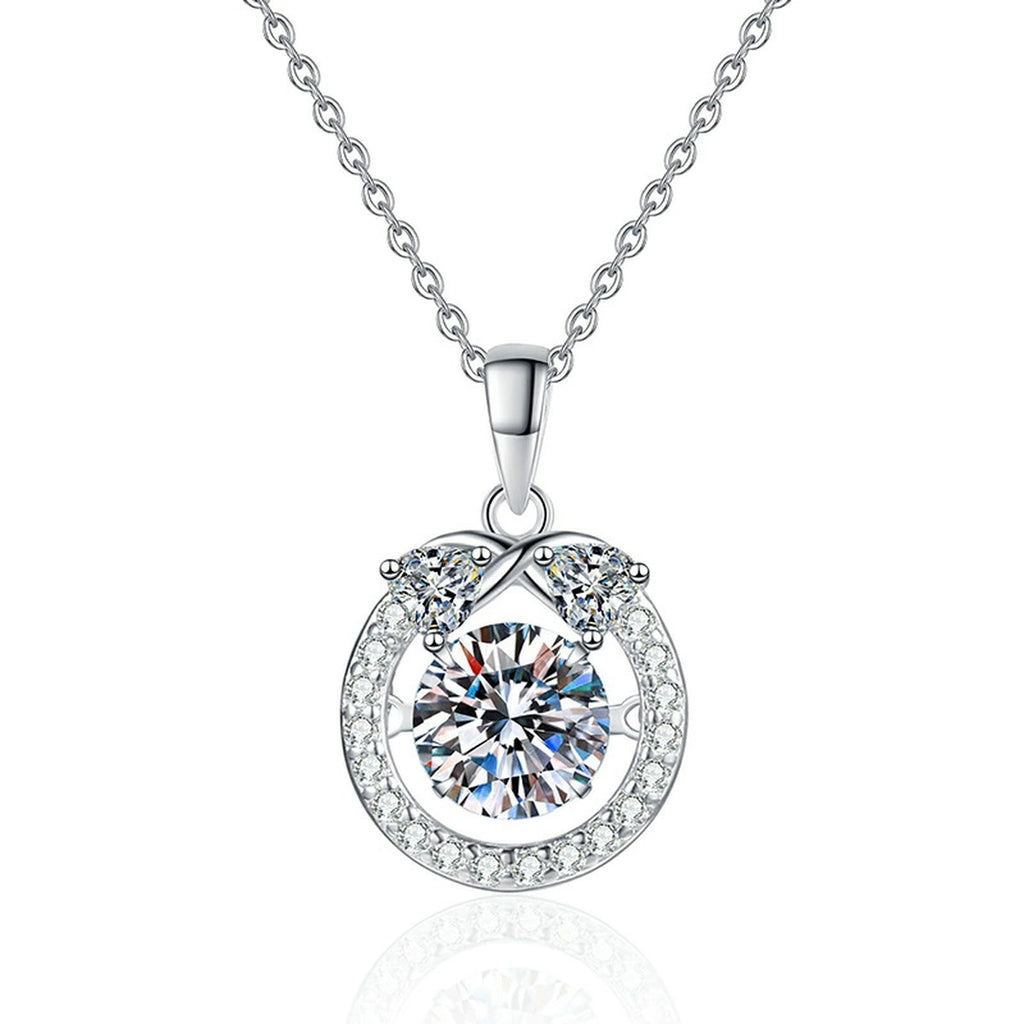 Oval Halo Moissanite Pendant Necklace in Platinum-Plated S925 Sterling Silver on clean white background