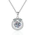 Oval Halo Moissanite Pendant Necklace in Platinum-Plated S925 Sterling Silver on clean white background