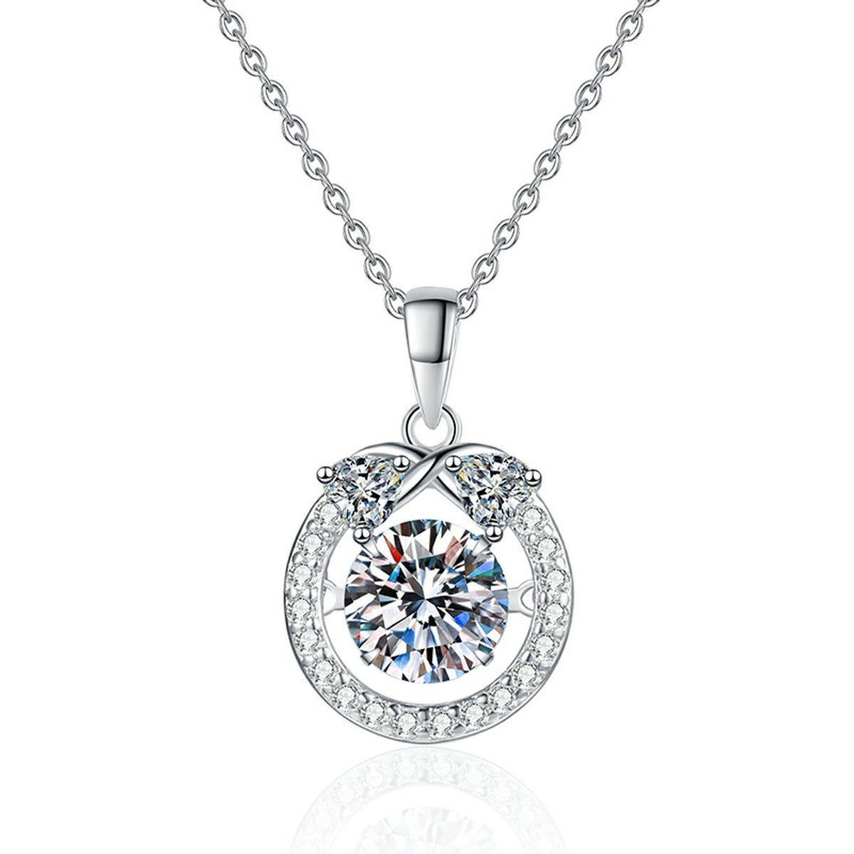 Oval Halo Moissanite Pendant Necklace in Platinum-Plated S925 Sterling Silver on clean white background