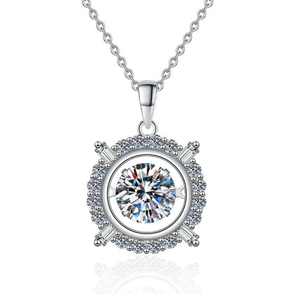 Starburst Frame Halo Moissanite Pendant Necklace in Platinum-Plated S925 Sterling Silver on clean white background