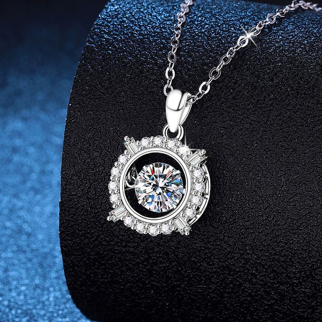 Starburst Frame Halo Moissanite Pendant Necklace in Platinum-Plated S925 Sterling Silver dark background product display view