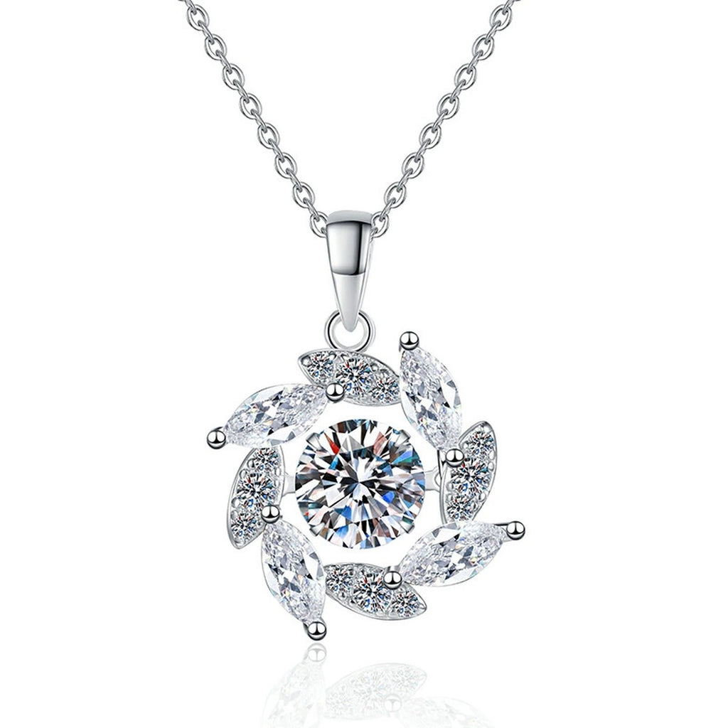Swirl Marquise Halo Moissanite Pendant Necklace in Platinum-Plated S925 Sterling Silver on clean white background