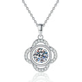 Quatrefoil Halo Moissanite Pendant Necklace in Platinum-Plated S925 Sterling Silver on clean white background
