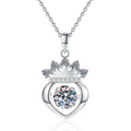 Crown Heart Moissanite Pendant Necklace in Platinum-Plated S925 Sterling Silver on clean white background