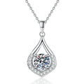 Teardrop Halo Moissanite Pendant Necklace in Platinum-Plated S925 Sterling Silver on clean white background