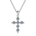 Multi-Stone Cross Moissanite Pendant Necklace in Platinum-Plated S925 Sterling Silver on clean white background