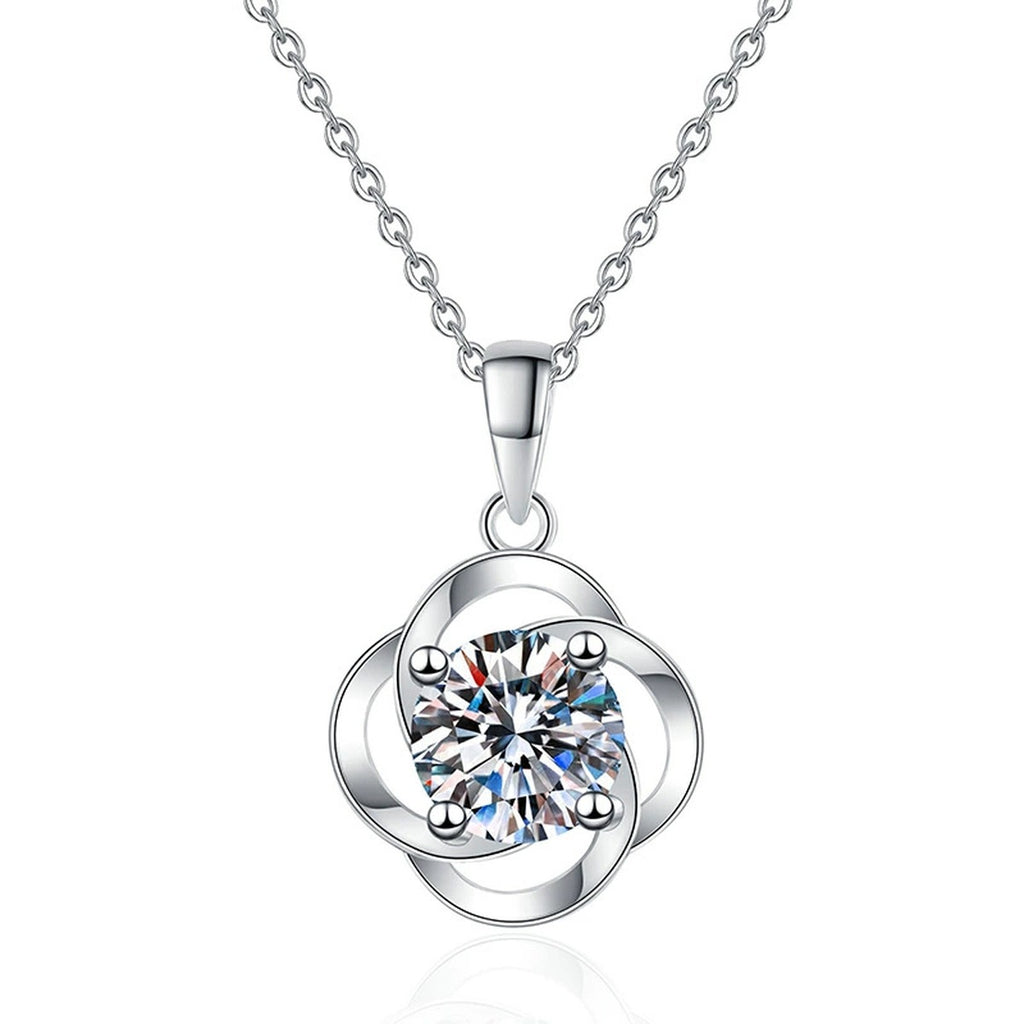 Round Loop Moissanite Pendant Necklace in Platinum-Plated S925 Sterling Silver on clean white background