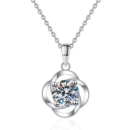 Round Loop Moissanite Pendant Necklace in Platinum-Plated S925 Sterling Silver on clean white background