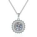 Baguette Halo Moissanite Pendant Necklace in Platinum-Plated S925 Sterling Silver on clean white background