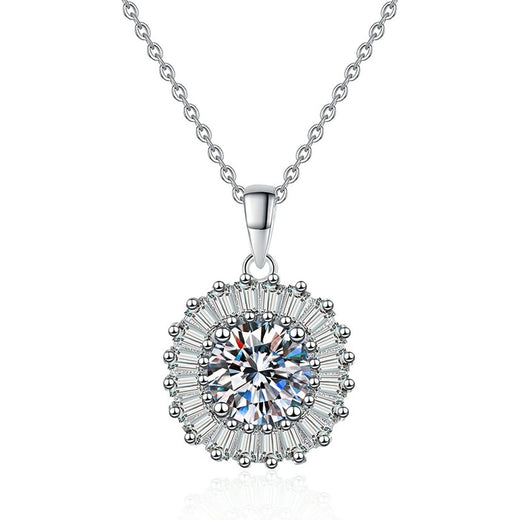 Baguette Halo Moissanite Pendant Necklace in White Gold-Plated S925 Sterling Silver