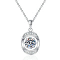 Round Orbital Halo Moissanite Pendant Necklace in Platinum-Plated S925 Sterling Silver on clean white background