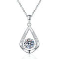 Teardrop Halo Moissanite Pendant Necklace in Platinum-Plated S925 Sterling Silver on clean white background